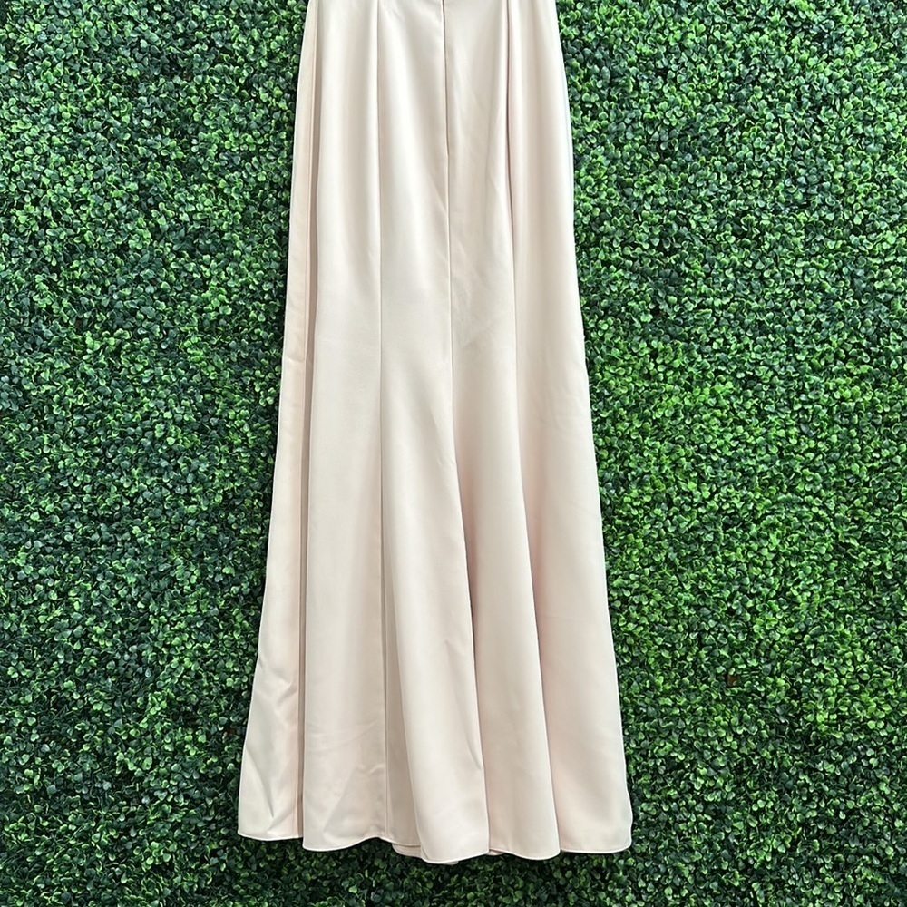 Dessy Collection Off Shoulder Crepe Bridesmaid Dress in size 0 color blush. - Picture 10 of 14